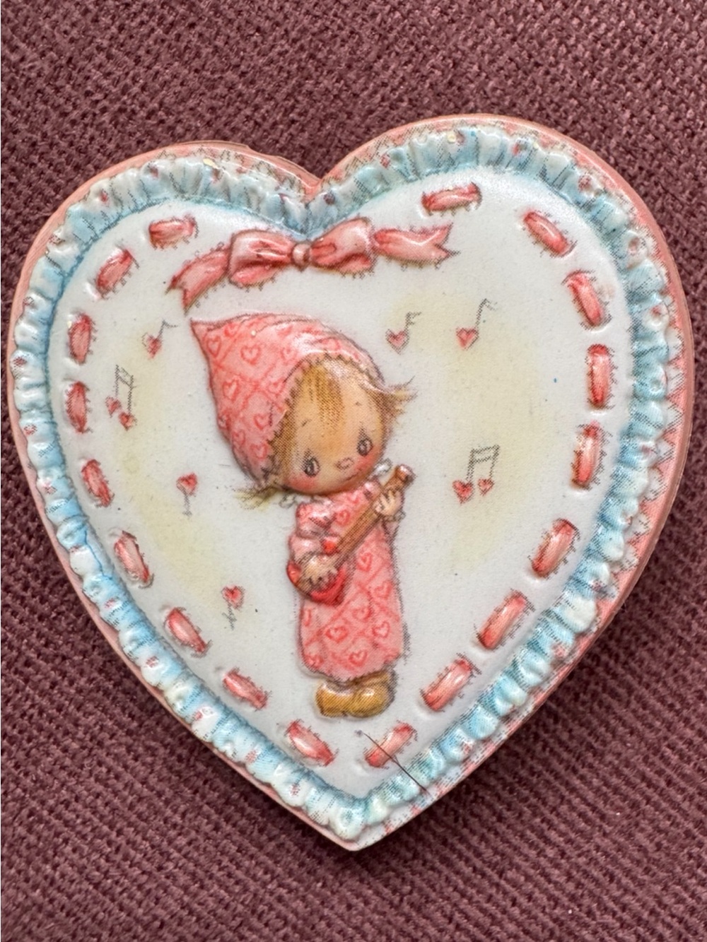 Hallmark Pink and Blue Heart Plaque with Sweet Child Illustration